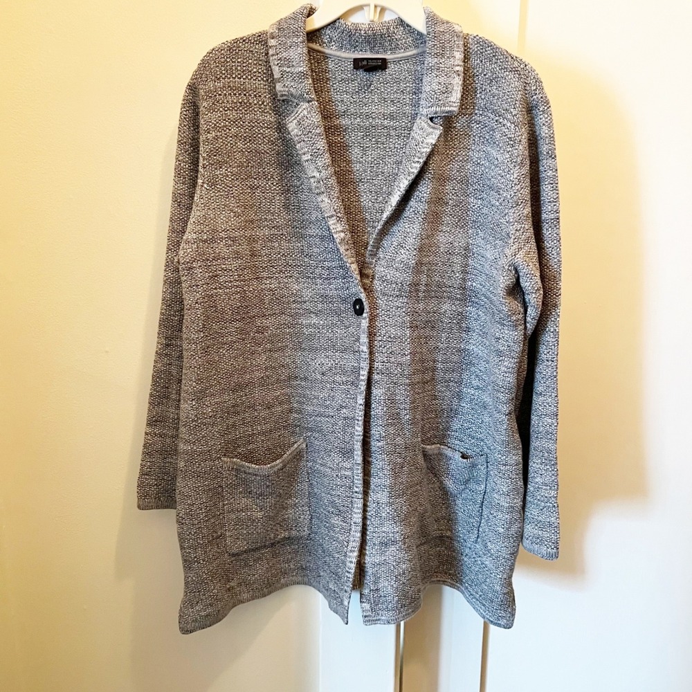 J. Jill Wearever Collection Gray‎ Sweater Cardigan Blazer Petite Large Cotton